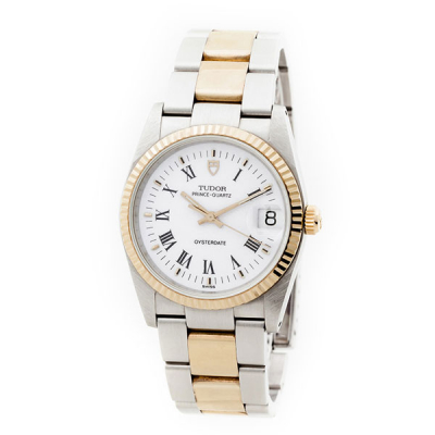 Reloj cab., suizo, TUDOR (de ROLEX), modelo Prince Quartz Oysterdate (Ref. 84133) de acero matizado y oro.