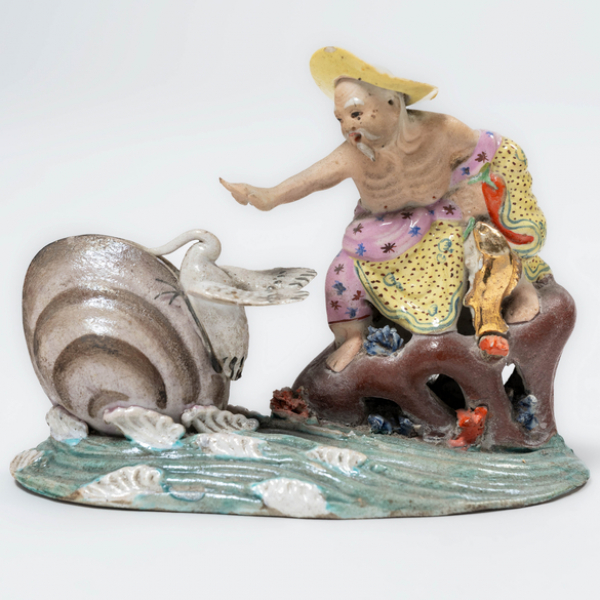 &quot;Pescador&quot; Figura en porcelana china familia rosa. Trabajo Chino, Siglo XX.