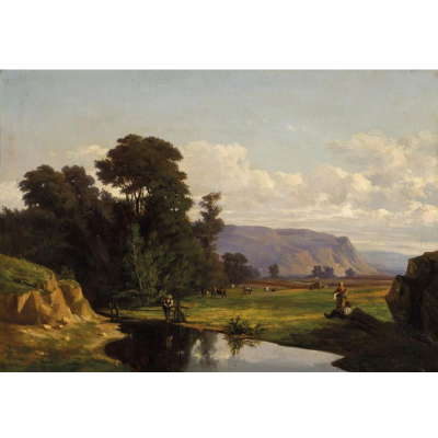 Ildefonso Carrillo. &quot;Paisaje&quot;. Óleo sobre lienzo. Firmado en el ángulo inferior.