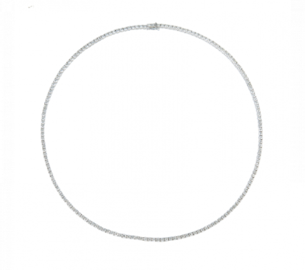 Collar rivieré de brillantes engastados en garras articuladas.      En montura de oro blanco de 18K.