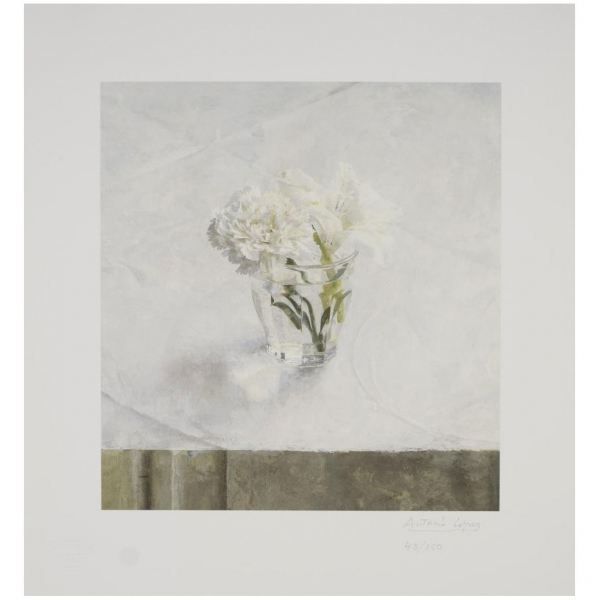 Antonio López   &quot;Vaso con flores y pared (2011)&quot;. Digigrafía sobre papel Arches Velin Museo con sello en seco del editor. Firmada
