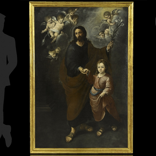 Francisco Meneses Osorio (1640-1721) "San José con el Niño Jesús". Óleo sobre lienzo. 
