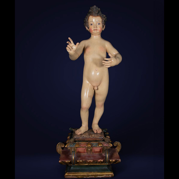 Gran Niño Jesús en Plomo y Madera atribuído al Obrador de Juan Martínez Montañés (Alcalá la Real, 1568 - Sevilla, 1649) , escuela Barroca sevillana del siglo XVII.