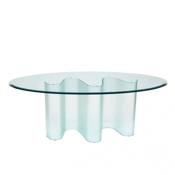 Mesa de comedor dise&ntilde;o Marea para Fiam Italia. S. XX.  Realizada en cristal en su color y esmerilado.  