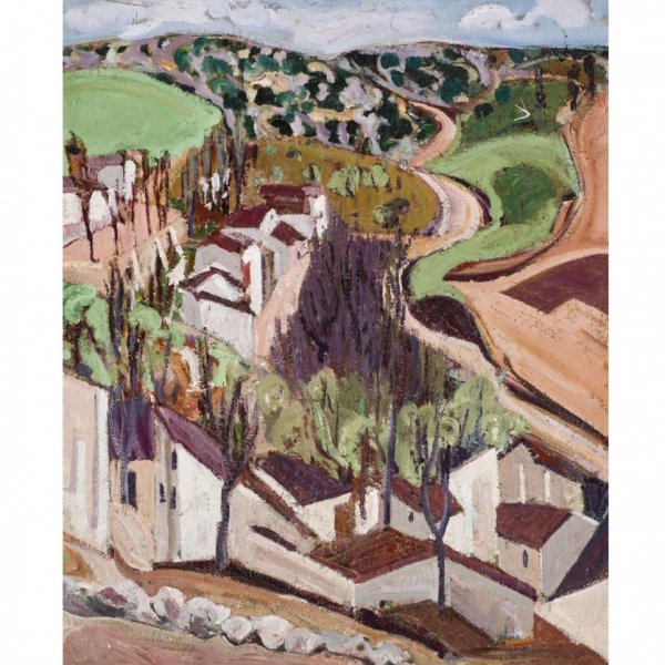 Menchu Gal. "La Olmeda (c. 1985-90)". Óleo sobre tabla. 