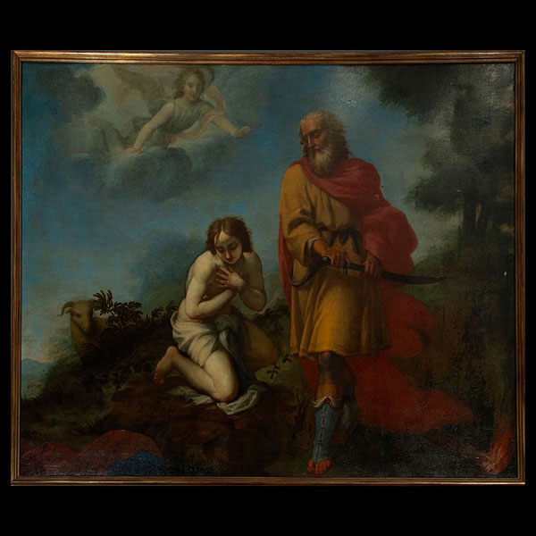 El Sacrificio de Isaac, Maestro Romano o Napolitano de la escuela Romana de Pompeo Batoni o Luca Giordano , activo en Italia en los siglos XVII - XVIII.