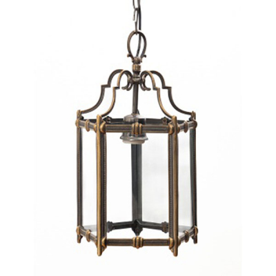 Farol de techo en metal pavonado, dorado y cristal. Estilo Luis XVI.