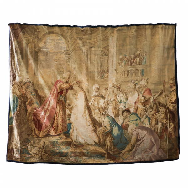 Atribuido al taller de Gobelinos (Par&iacute;s, Francia, s.XVII)  La coronaci&oacute;n de la reina Esther.  Tapiz Taller de Jacques Neilson 1764. 