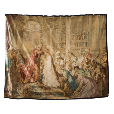 Atribuido al taller de Gobelinos (Par&iacute;s, Francia, s.XVII)  La coronaci&oacute;n de la reina Esther.  Tapiz Taller de Jacques Neilson 1764. 