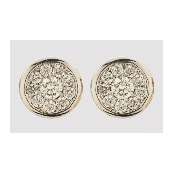 Pendientes diseño circular en oro blanco con rosetón de diamantes talla brillante.