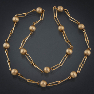Bonito collar de bolas y eslabones dobles en oro amarillo de 18 kt