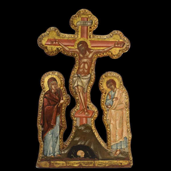 Excepcional monumental icono griego de "Calvario", hacia 1800.   Ex colecci&oacute;n de Nicholas Mitropoulos.