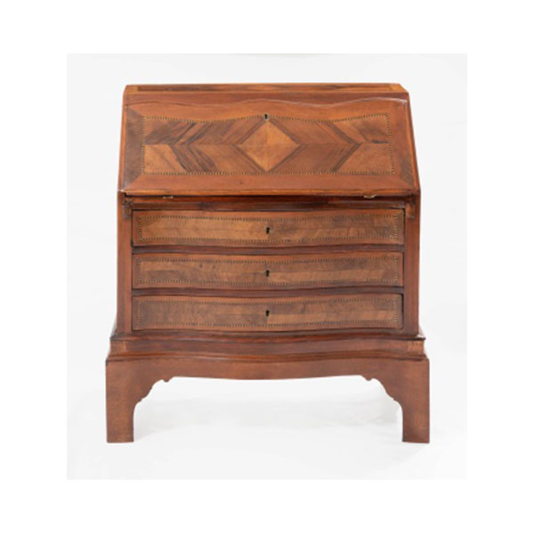 Cómoda - secreter en madera de caoba y palo santo con marquetería, departamentos interiores. Estilo Directorio.  S. XIX