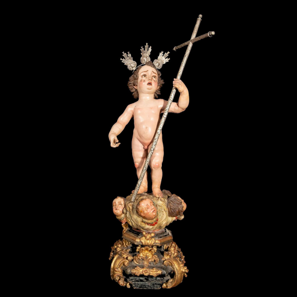 José de Risueño (Granada, 1665-1732), Excepcional Niño Jesús escuela granadina siglo XVIII.    Talla policromada