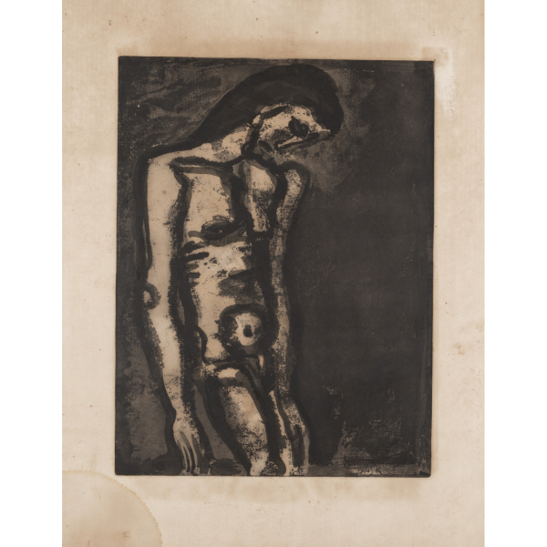 Georges Henri Rouault (París, Francia, 1871-1958)  Toujours flagelle. Serie Miserere, 1922.  Grabado al aguatinta sobre papel. Sin firmar ni numerar.