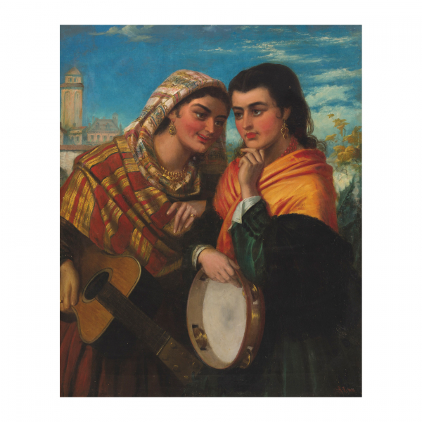 Robert Kemm (Londres, Inglaterra, 1837-1895)  Confidencias.  Óleo sobre tela. Firmado.