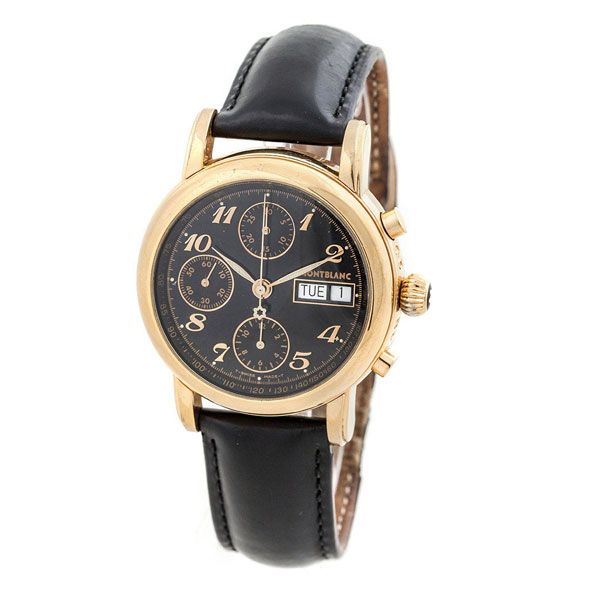 Reloj cronógrafo suizo MONTBLANC Meisterstück 4810, en caja de acero plaqué-oro, 38 mm. Movimiento automático, 25 rubíes, cal. 501.