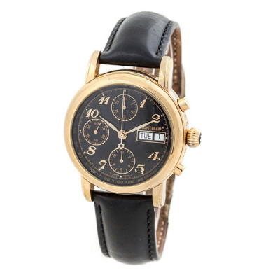 Reloj cronógrafo suizo MONTBLANC Meisterstück 4810, en caja de acero plaqué-oro, 38 mm. Movimiento automático, 25 rubíes, cal. 501.