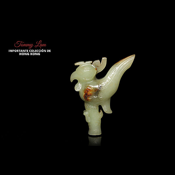 Cabezal de bastón de jade amarillo &quot;Ave mítica&quot;, dinastía Zhou. 
