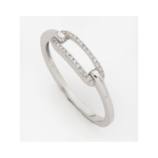 Sortija en oro blanco con eslabón central de diamantes talla brillante con peso total de 0,08 cts. aprox.