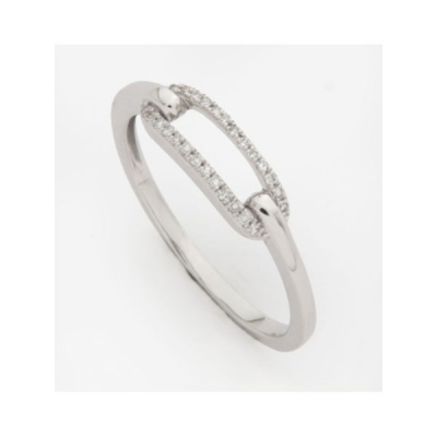 Sortija en oro blanco con eslabón central de diamantes talla brillante con peso total de 0,08 cts. aprox.