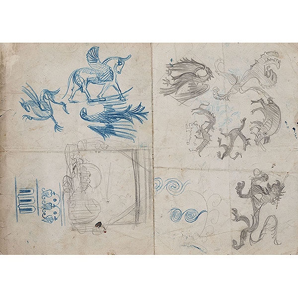 &quot;Proyectos para cerámica&quot;.   ISIDORO GUINEA (Bilbao, 1893-1947).  Lápices de colores /papel