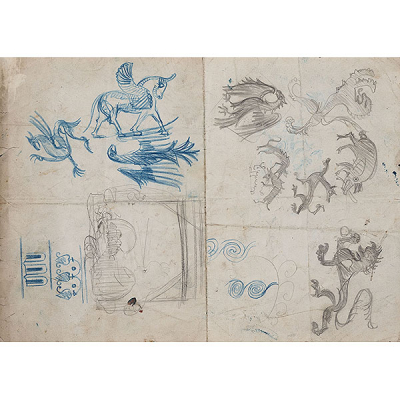 &quot;Proyectos para cerámica&quot;.   ISIDORO GUINEA (Bilbao, 1893-1947).  Lápices de colores /papel