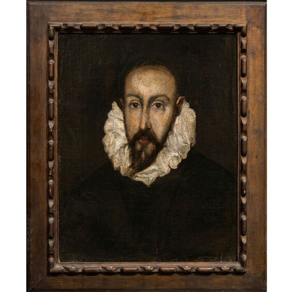 DOM&Eacute;NIKOS THEOTOK&Oacute;POULOS, LLAMADO EL GRECO (CRETA, 1541 &ndash; TOLEDO, 1614) C&iacute;rculo "Presunto retrato de Francisco de Pisa".   &Oacute;leo sobre lienzo. 