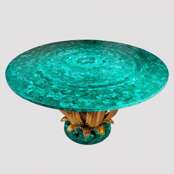 Mesa 'Cactus' de malaquita, a la manera de René Lalique, Francia o Italia, años 80.