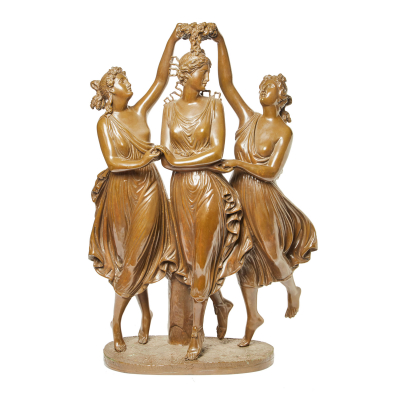 Escuela francesa, ppios. del s.XX. Las tres Gracias. Escultura en bronce esmaltado.