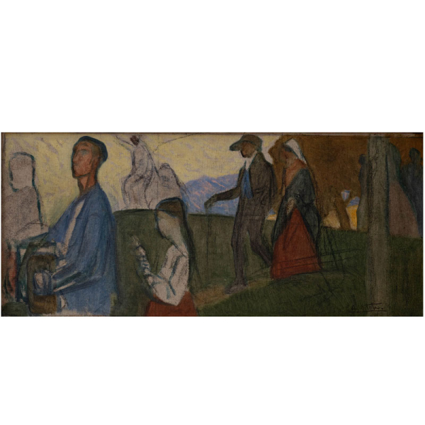 "Camino a la Romería" AURELIO ARTETA (Bilbao, 1879- México, 1940) Óleo/Cartón