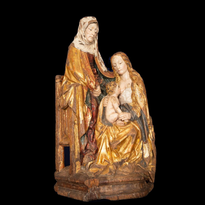 Magn&iacute;fico grupo escult&oacute;rico &ldquo;Santa Ana, la Virgen y el Ni&ntilde;o&rdquo;. G&oacute;tico de Amberes, segunda mitad del siglo XV. 