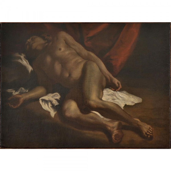 MATTIA PRETI (Taverna, 1613 - La Valeta, 1699) Atribuido "Desnudo masculino".    &Oacute;leo sobre lienzo.