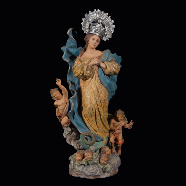 Escultura colonial del siglo XVIII - Virgen en Terracota.