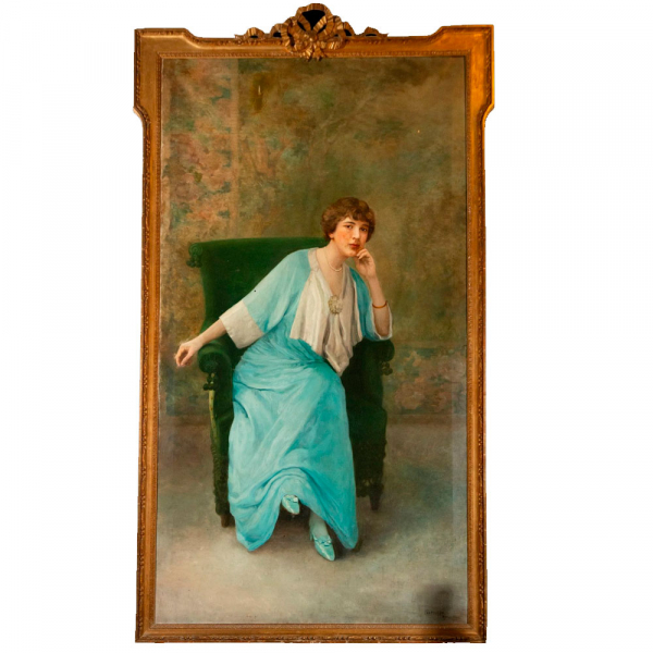 Gran retrato de "Dama Noucentista" del pintor NAPOLEON, firmado en Barcelona.   &Oacute;leo sobre lienzo.