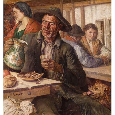 Mariano Izquierdo Vivas. (1893 - 1974?)   &quot;Mesón&quot;. Óleo sobre lienzo. Firmado 