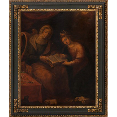 ESCUELA ESPA&Ntilde;OLA   (S. XVII)  "Santa Ana ense&ntilde;ando a leer a la Virgen Mar&iacute;a"  &Oacute;leo / Lienzo  
