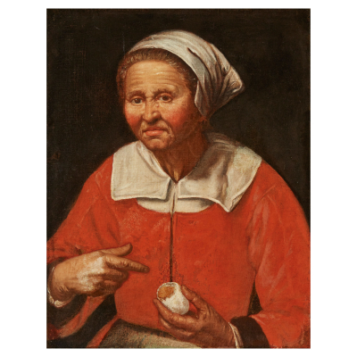 Escuela flamenca, s.XVII. Anciana con huevo. Óleo sobre tela.