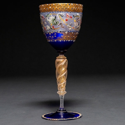 Copa de cristal de Murano soplado, veteado y pintado a mano