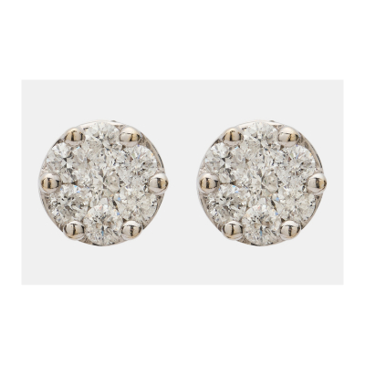 Pendientes rosetón en oro blanco con diamantes talla brillante engastados en garras.