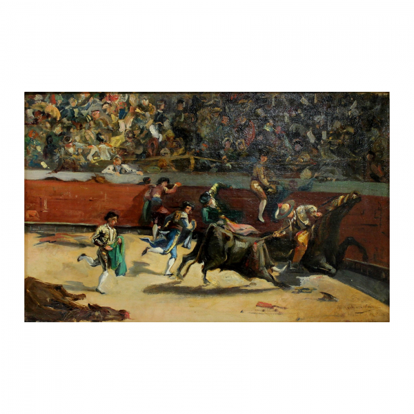 Ramon Martí Alsina (Barcelona, 1826-1894)  Corrida de Frascuelo en Bilbao.  Óleo sobre tela. Firmado y fechado en 1874.