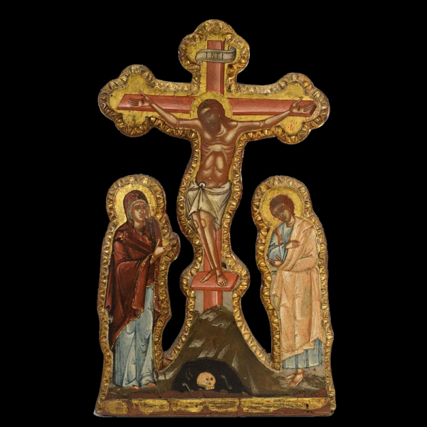 Excepcional Monumental Icono griego de Calvario hacia 1800. Ex colecci&oacute;n de Nicholas Mitropoulos. 