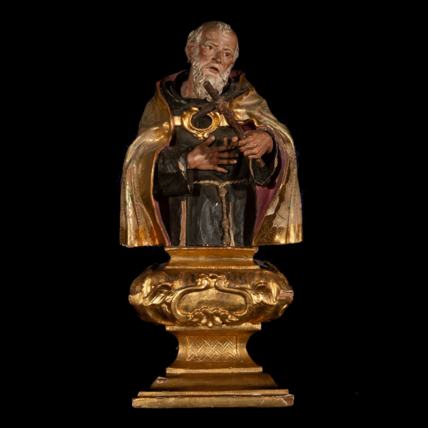 Importante Busto Relicario de San Francisco de Paula - Trabajo Napolitano Barroco Italiano del siglo XVIII. 