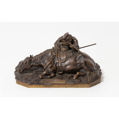FABR. C.F.WOERFFEL   (Rusia 1831 - 1905)  &quot;Militar con caballo&quot;   Bronce patinado