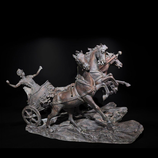 Gran Cuadriga romana en bronce, Italia, siglo XX.   Bronce a la cera perdida patinado.