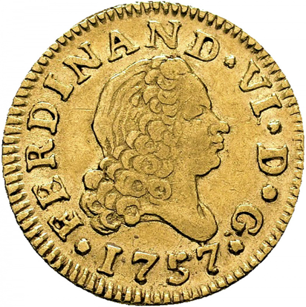 Moneda 1757 Fernando VI Mexico JB 1/2 Escudo M.B.C