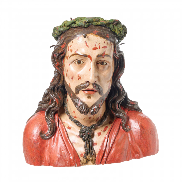 Escuela granadina, s.XVII.  Ecce Homo.  Escultura en madera tallada y policromada. 