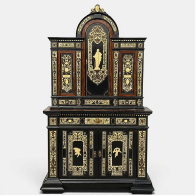 Gabinete de dos cuerpos con marqueter&iacute;a de hueso, atribuido a Ferdinando Pogliani. Escuela italiana. Siglo XIX