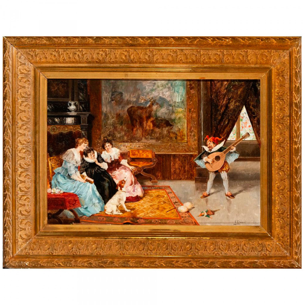 Vicente Palmaroli y González, "Escena cortesana" firmado (1834 - 1896).   Óleo sobre lienzo. 