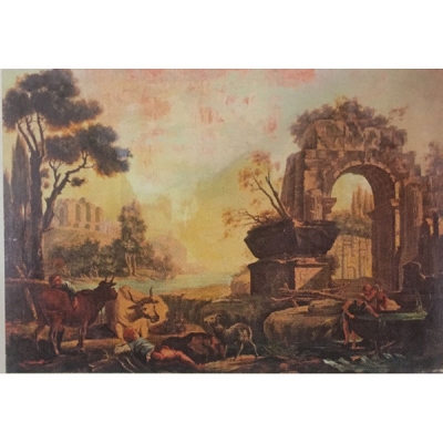 Escuela italiana, S.XVIII “Paisaje con ruina”